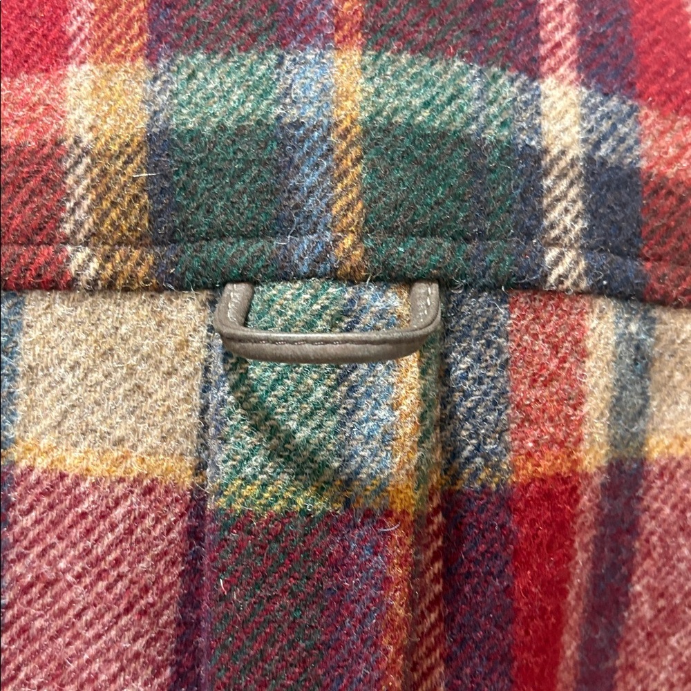 Vintage Preston & York sz L wool plaid coat with leather trim - Picture 7 of 12